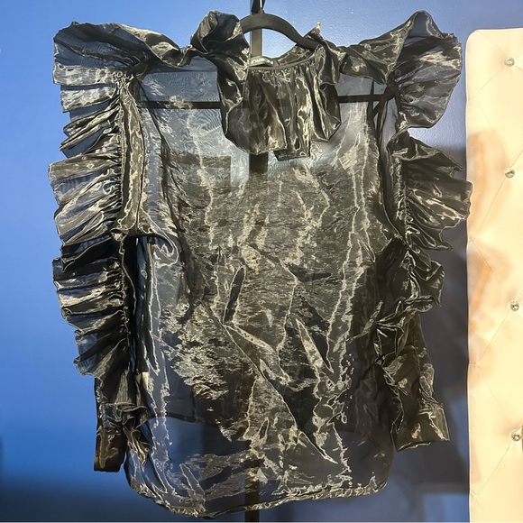 Black Sheer Ruffle Men's Button Down - Picture 5 of 9